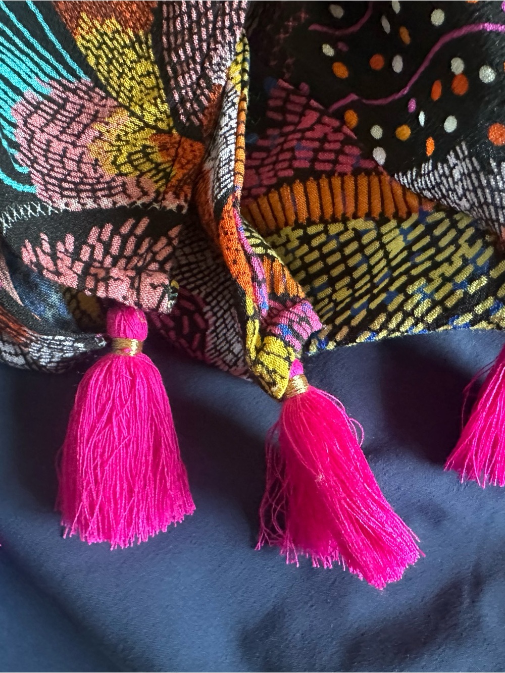 La Blanca Colorful Floral Boho Kimono with Tassels one size coverup - Picture 6 of 6